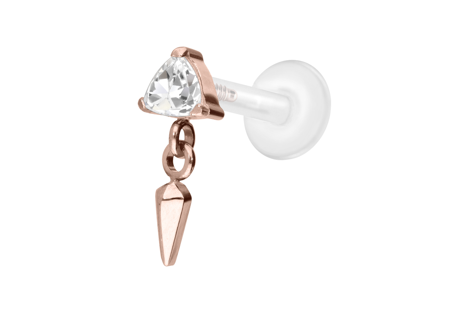 PTFE Labret Piercing mit Innengewinde + Titan-Aufsatz KRISTALLDREIECK + SPITZE